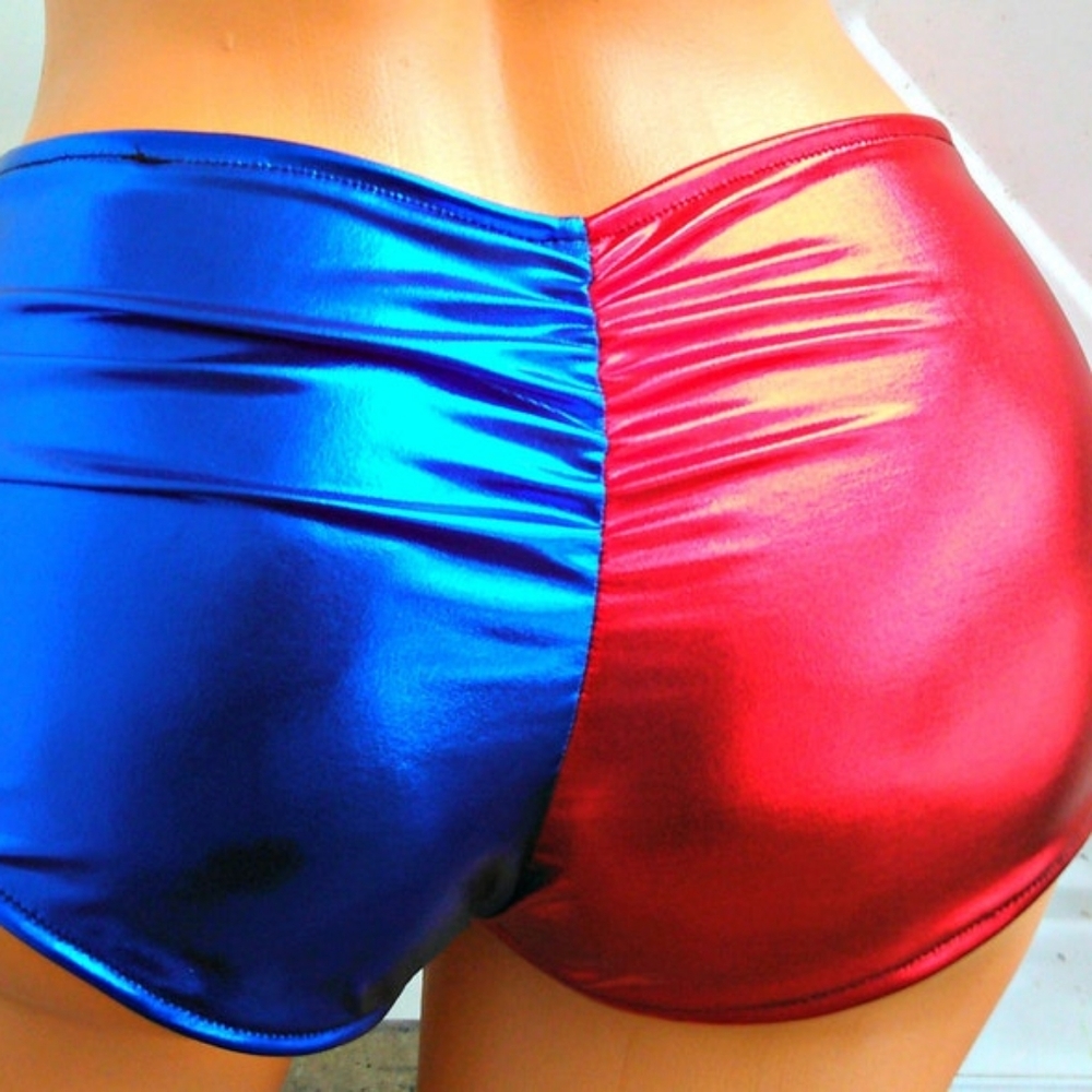 Size Shiny Red and Blue Metallic Shorts